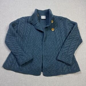 Aran Woollen Mills Merino Wool Cardigan Sweater Women XL Blue Cable-Knit Ireland